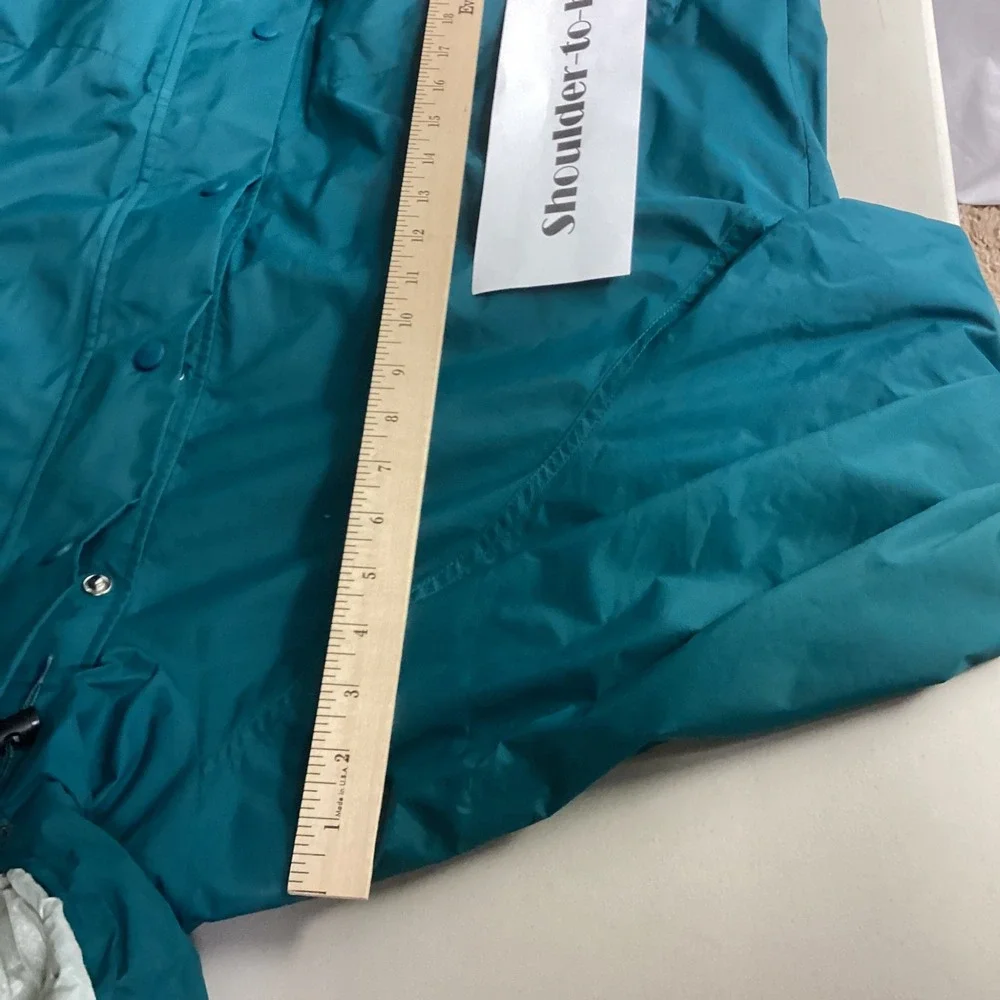 LL Bean Stowaway Teal Green Gore-Tex Hooded Rain Jacket Men's Large Windbreaker